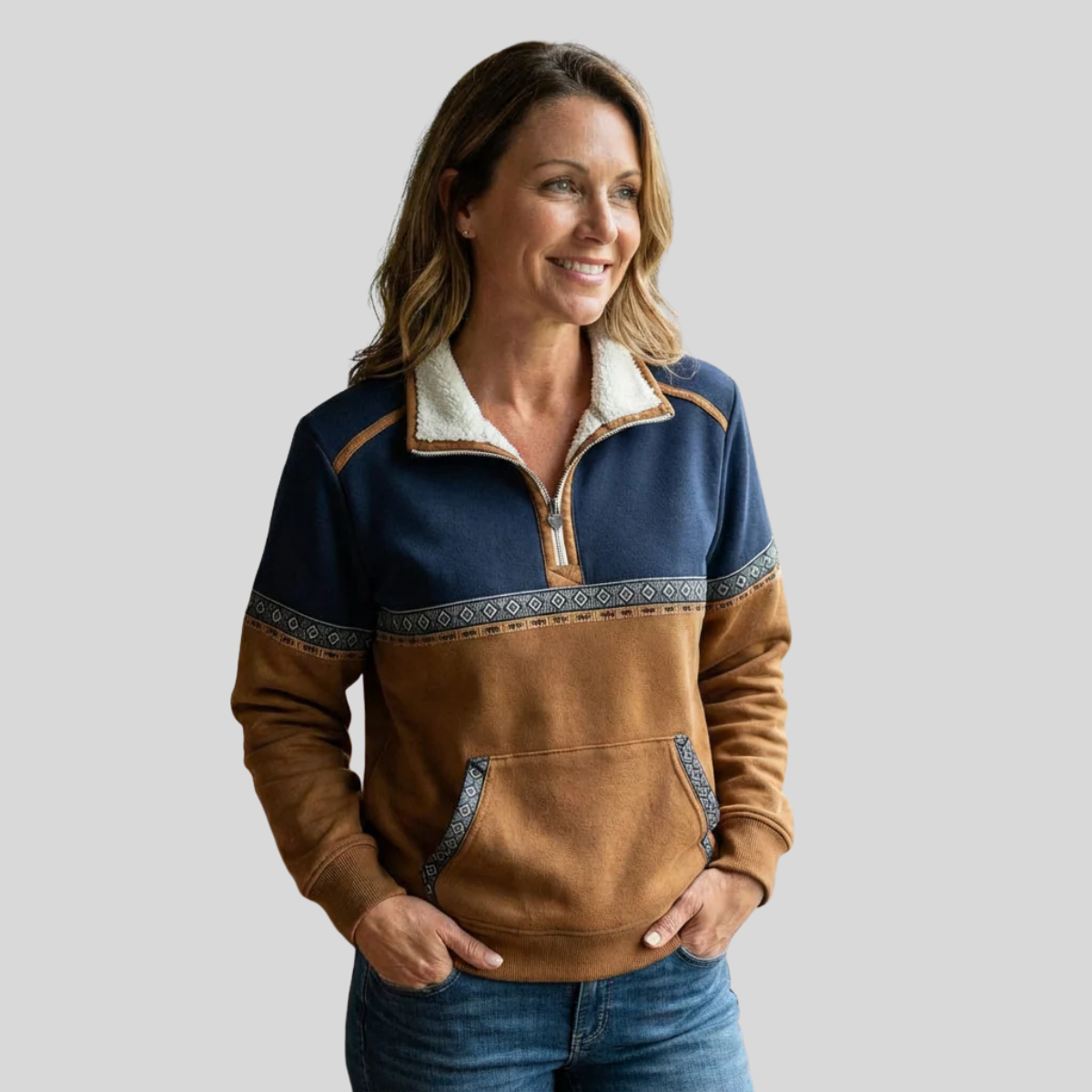 Alvette | Pullover con Collo Sherpa e Mezza Zip
