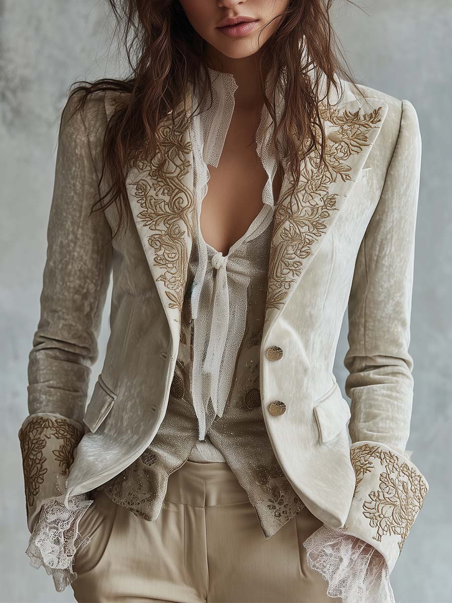 Cordelia | Blazer Tailored Ricamato Avorio