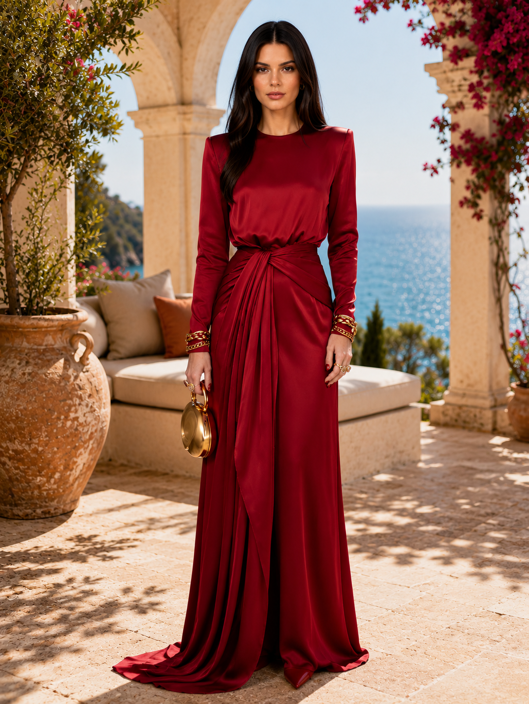 Cassandra | Abito Lungo Donna in Raso Drappeggiato