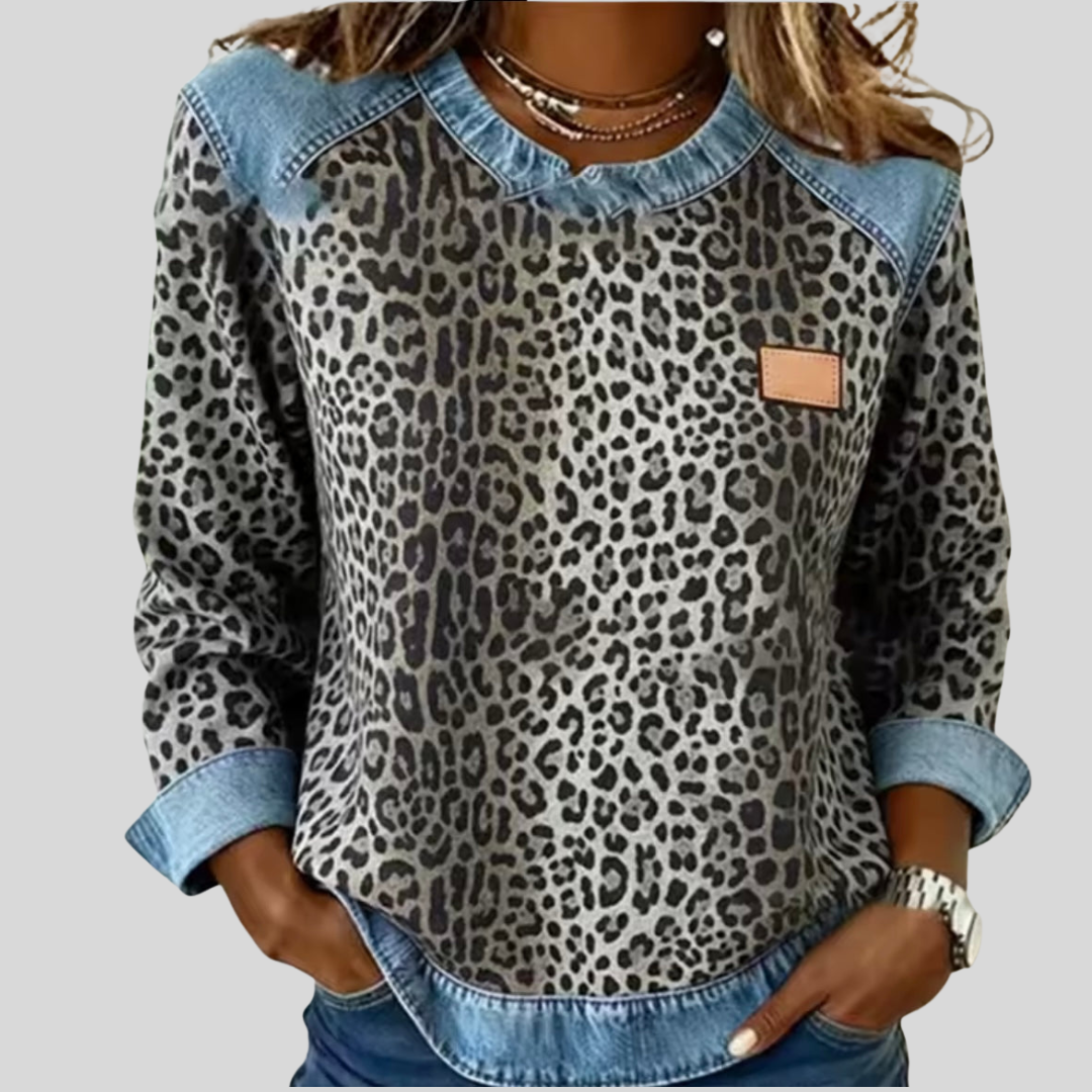 Hollyn | Maglione Leopardato con Collo in Denim