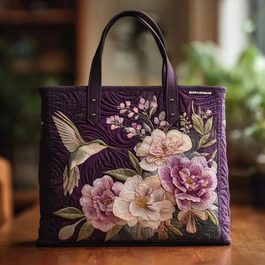 Borsa Artigianale Imbottita - Colibrì e Orchidee