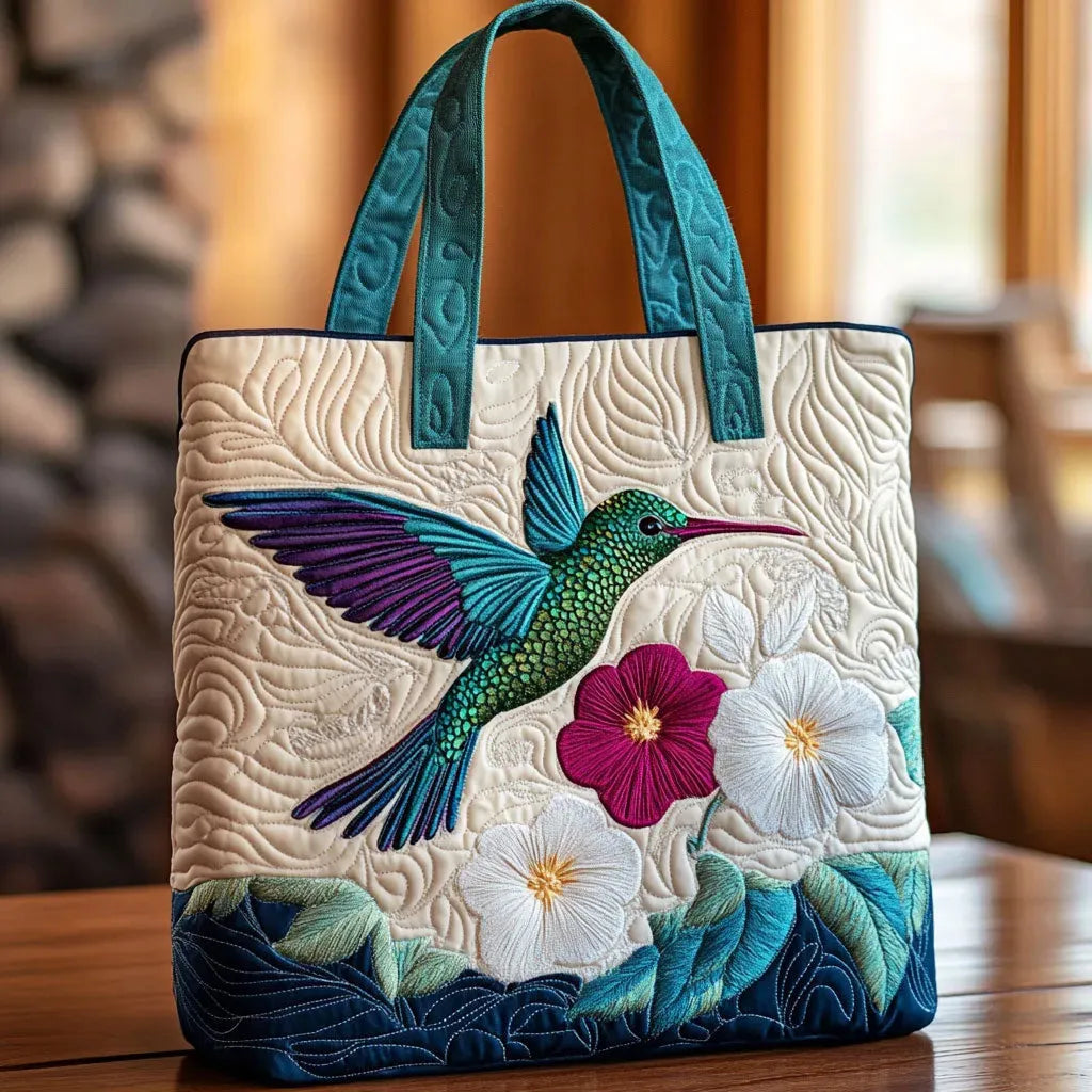 Borsa Imbottita - Colibrì e Fiore Bianco