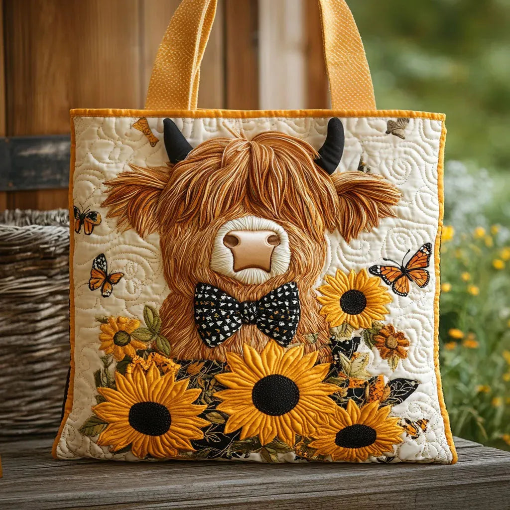 Borsa Imbottita - Mucca delle Highlands con Girasoli