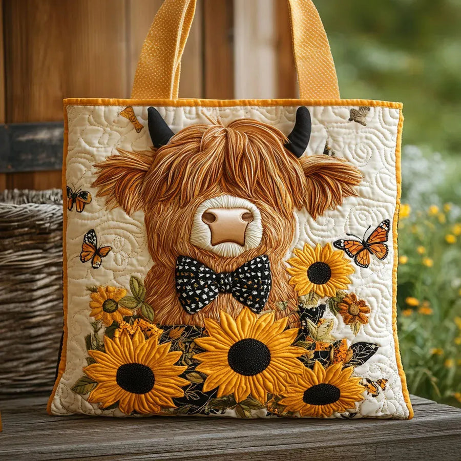 Borsa Imbottita - Mucca delle Highlands con Girasoli