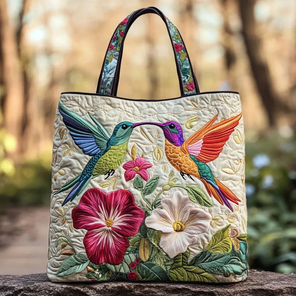 Borsa Imbottita - Colibrì e Fiori Bianchi