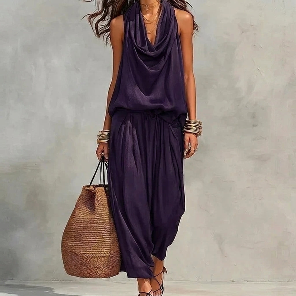 Ambre | Completo Fluido Top Halter Drappeggiato e Pantaloni
