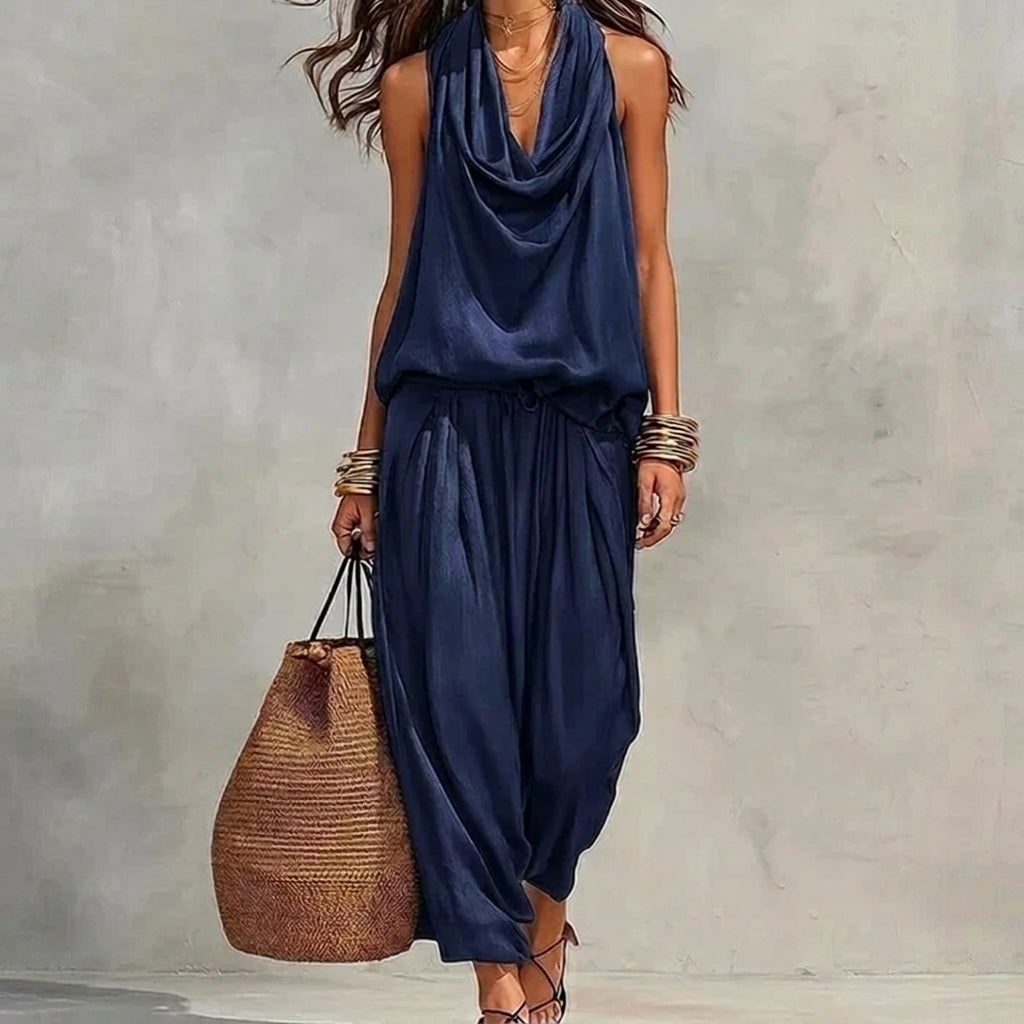 Ambre | Completo Fluido Top Halter Drappeggiato e Pantaloni
