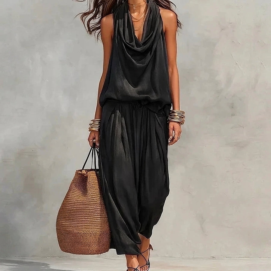 Ambre | Completo Fluido Top Halter Drappeggiato e Pantaloni