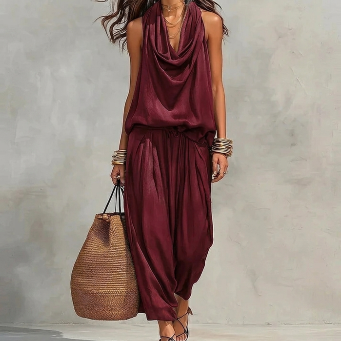 Ambre | Completo Fluido Top Halter Drappeggiato e Pantaloni