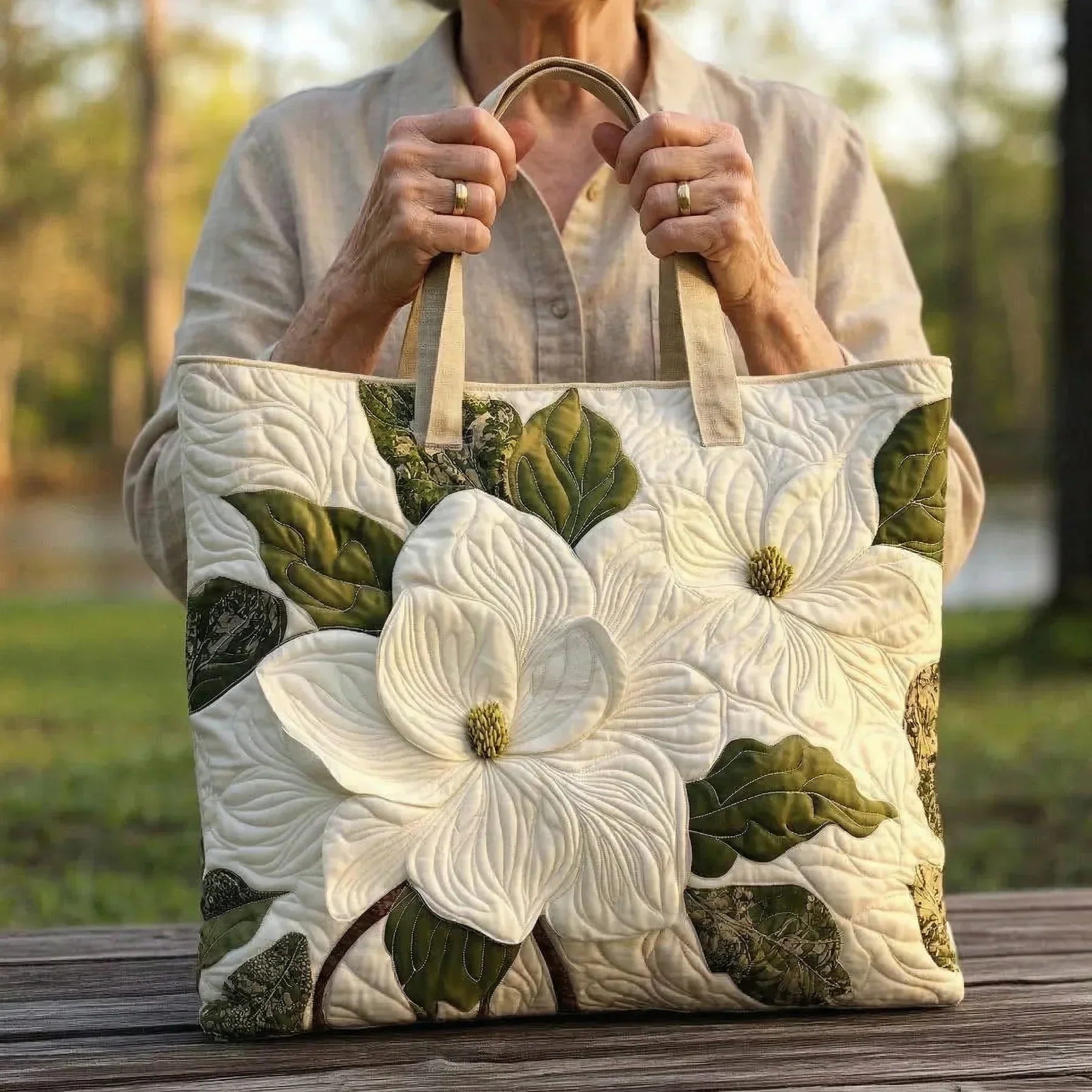 Borsa Artigianale Imbottita - Gigli Bianchi Eleganti