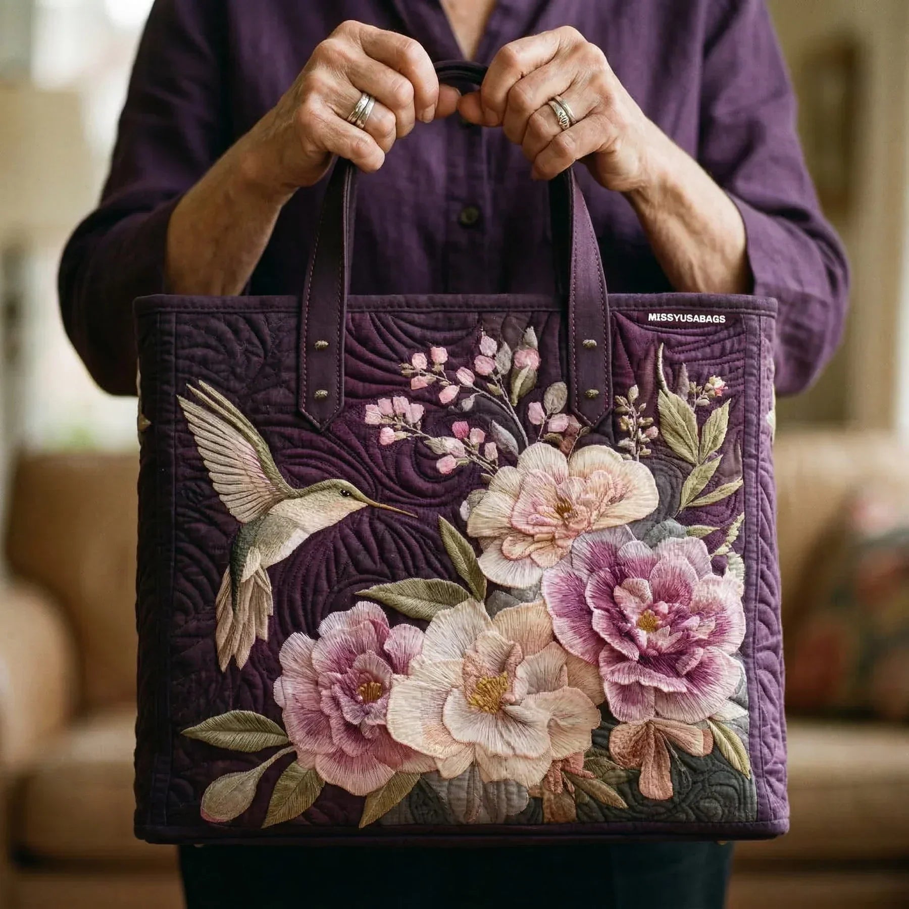 Borsa Artigianale Imbottita - Colibrì e Orchidee