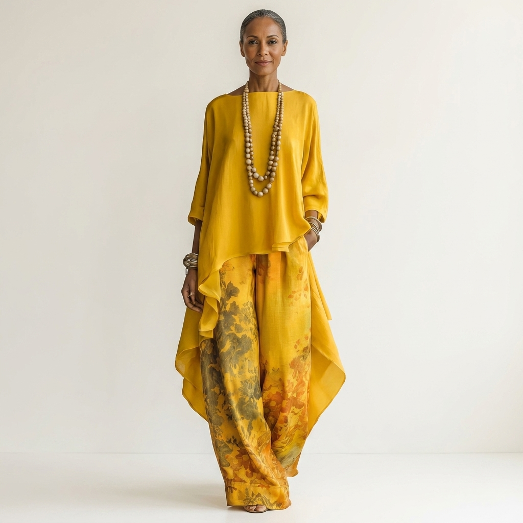 Cariola | Completo Donna Asimmetrico in Cotone e Seta