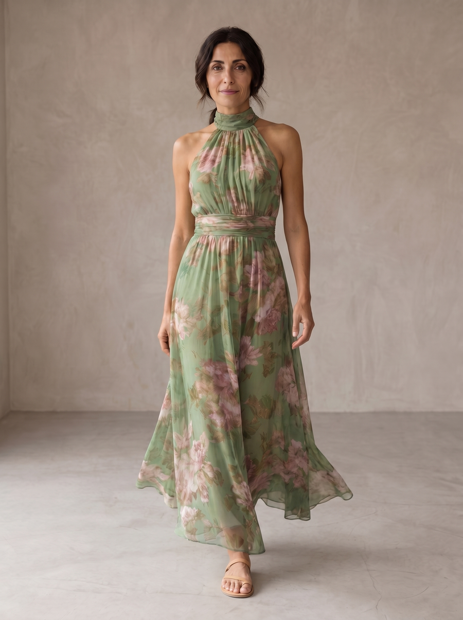 Lidia | Abito Lungo Donna in Lino con Collo Halter