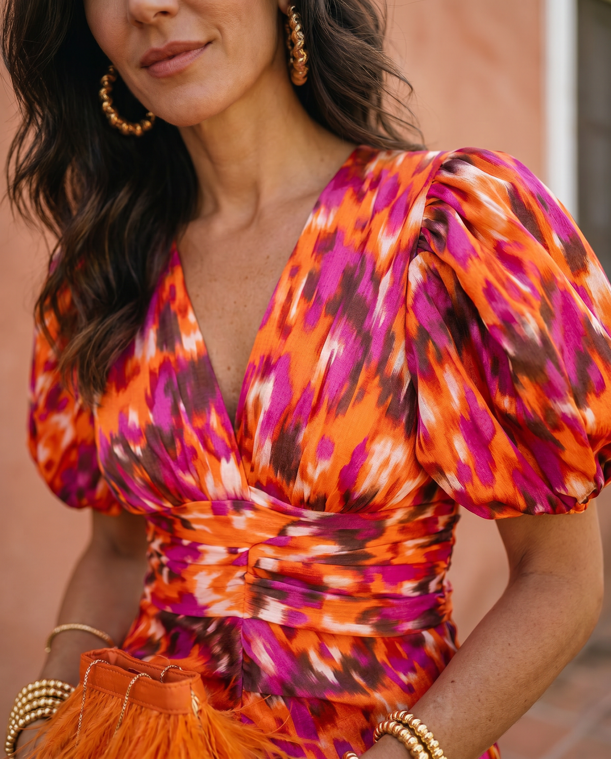 Carla | Abito Midi Donna Floreale con Maniche a Sbuffo