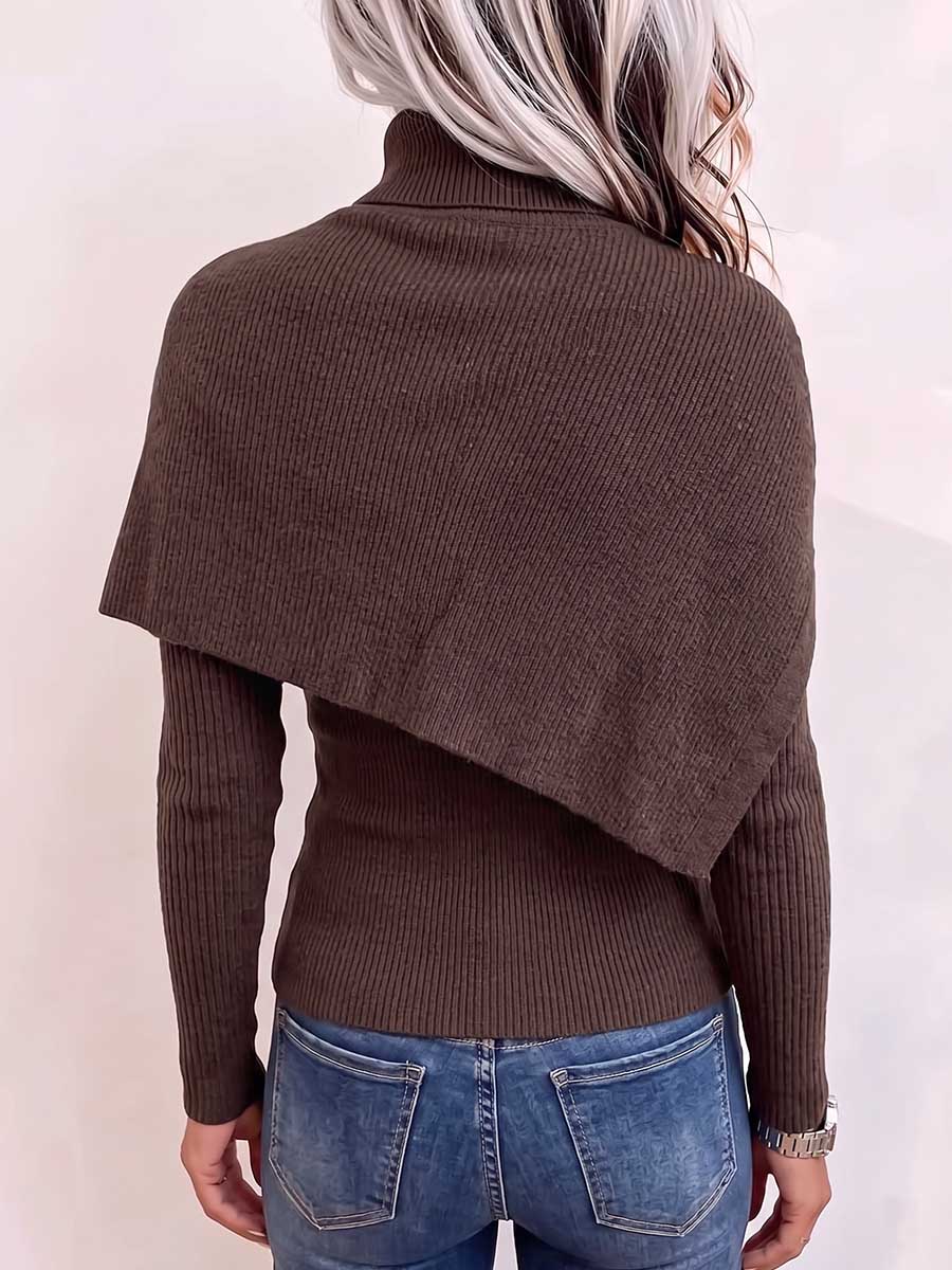Aurelia | Maglia a Due Pezzi con Collo Alto e Coprispalle Asimmetrico, Cioccolato